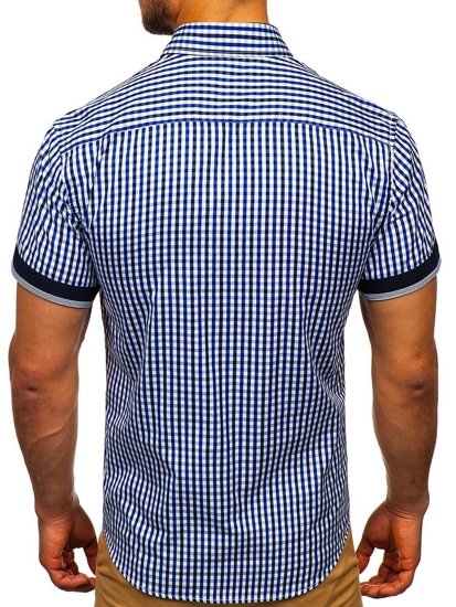 Men's Short Sleeve Checkered Shirt Royal Blue Bolf 4510