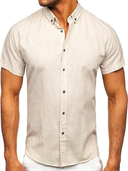 Men's Short Sleeve Cotton Shirt Ecru Bolf 20501