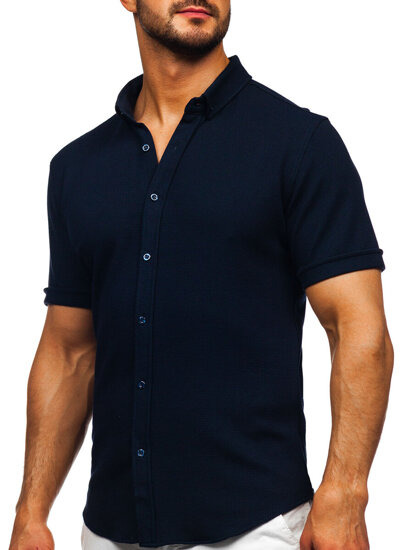 Men’s Short Sleeve Muslin Shirt Navy Blue Bolf 2013