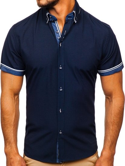 Men's Short Sleeve Shirt Navy Blue Bolf 2911-1