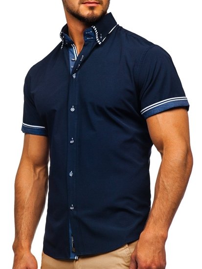 Men's Short Sleeve Shirt Navy Blue Bolf 2911-1