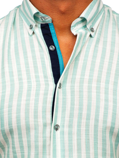 Men's Short Sleeve Striped Shirt Mint Bolf 21500