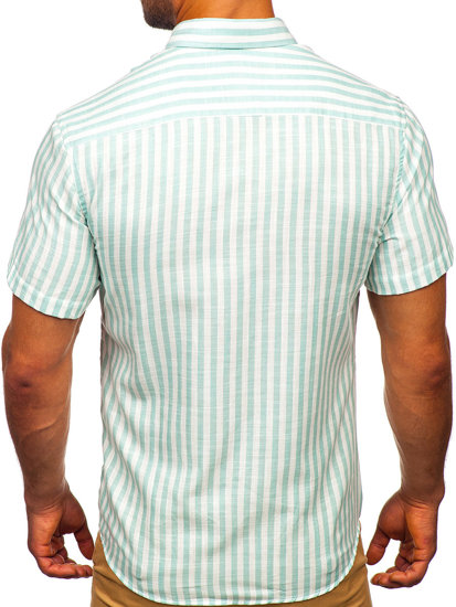 Men's Short Sleeve Striped Shirt Mint Bolf 21500