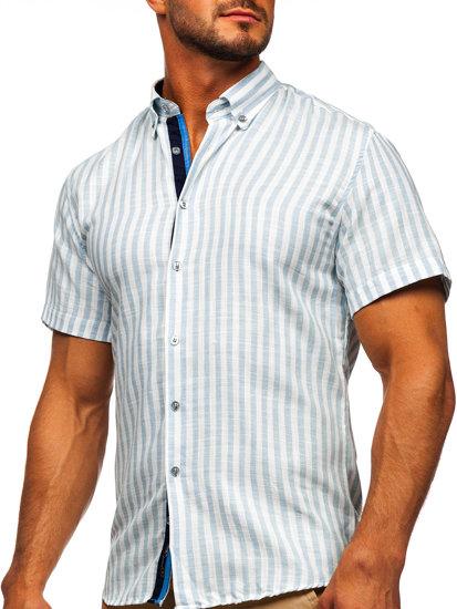 Men's Short Sleeve Striped Shirt Sky Blue Bolf 21500