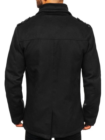 Men's Single-Breasted High Collar Coat Black Bolf 8853