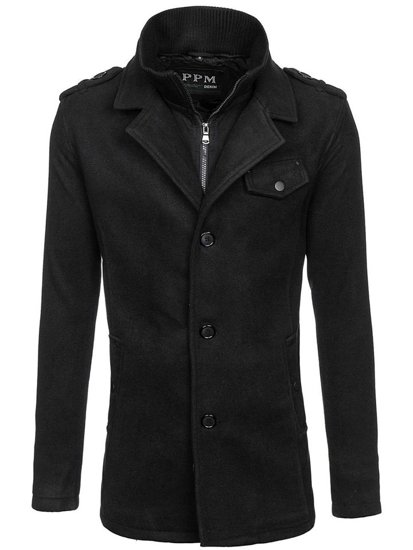 Men's Single-Breasted High Collar Coat Black Bolf 8853