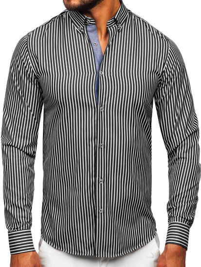 Men's Striped Long Sleeve Shirt Black Bolf 22730