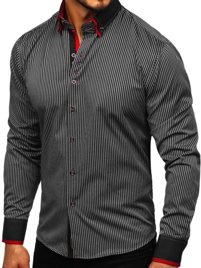 Men's Striped Long Sleeve Shirt Black Bolf 2751