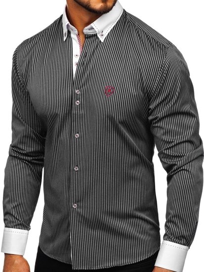 Men's Striped Long Sleeve Shirt Black Bolf 9717