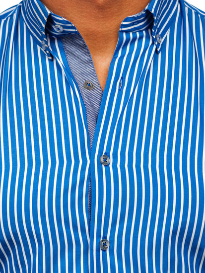 Men's Striped Long Sleeve Shirt Blue Bolf 22730