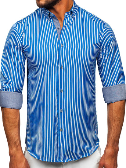 Men's Striped Long Sleeve Shirt Blue Bolf 22730