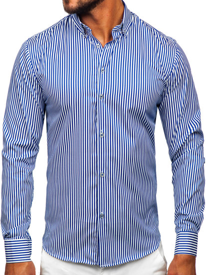 Men's Striped Long Sleeve Shirt Blue Bolf 22731