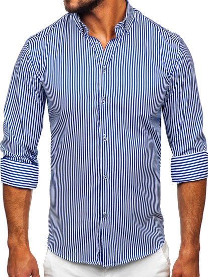 Men's Striped Long Sleeve Shirt Blue Bolf 22731