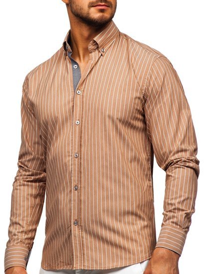 Men's Striped Long Sleeve Shirt Brown Bolf 20731-1