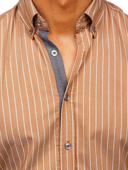 Men's Striped Long Sleeve Shirt Brown Bolf 20731-1