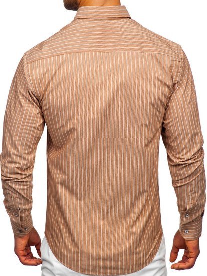 Men's Striped Long Sleeve Shirt Brown Bolf 20731-1