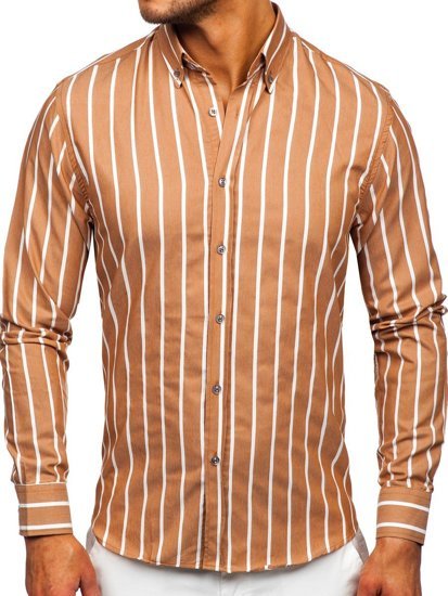 Men's Striped Long Sleeve Shirt Camel Bolf 20730