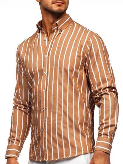 Men's Striped Long Sleeve Shirt Camel Bolf 20730