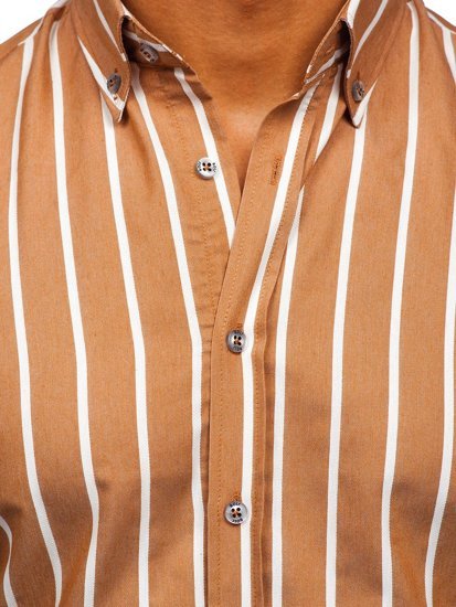 Men's Striped Long Sleeve Shirt Camel Bolf 20730