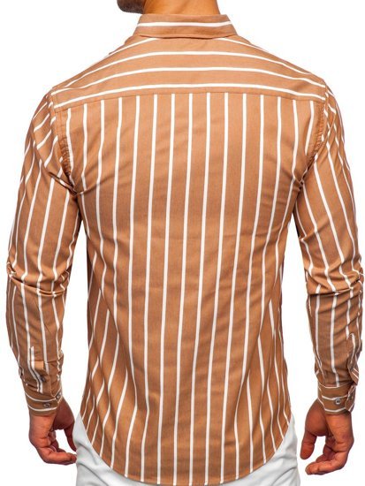 Men's Striped Long Sleeve Shirt Camel Bolf 20730