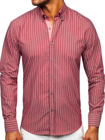 Men's Striped Long Sleeve Shirt Claret Bolf 20731-1