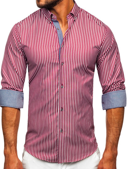 Men's Striped Long Sleeve Shirt Claret Bolf 22730