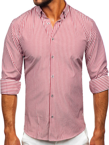 Men's Striped Long Sleeve Shirt Claret Bolf 22731