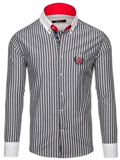 Men's Striped Long Sleeve Shirt Graphite Bolf 1771