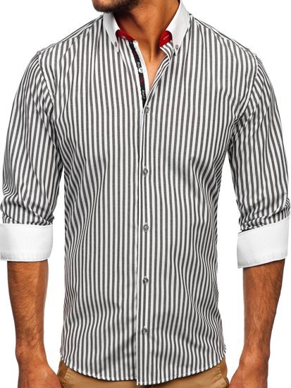 Men's Striped Long Sleeve Shirt Graphite Bolf 20727