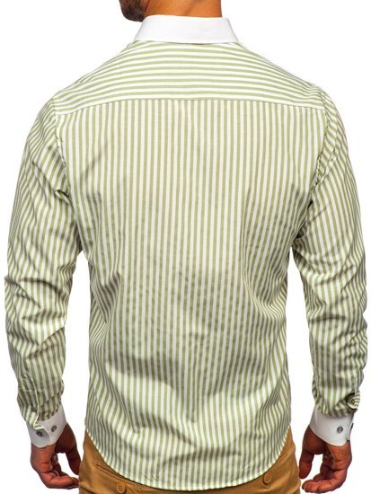 Men's Striped Long Sleeve Shirt Green Bolf 20727