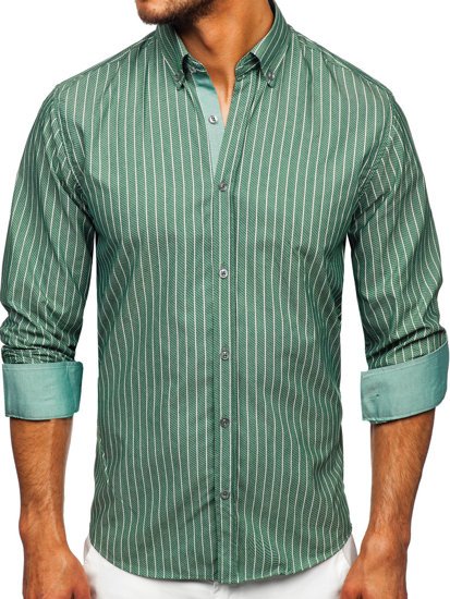 Men's Striped Long Sleeve Shirt Green Bolf 20731-1