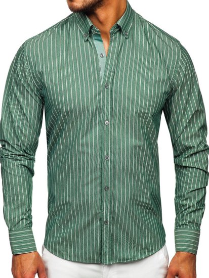 Men's Striped Long Sleeve Shirt Green Bolf 20731-1