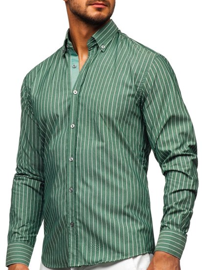 Men's Striped Long Sleeve Shirt Green Bolf 20731-1