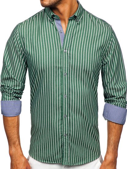 Men's Striped Long Sleeve Shirt Green Bolf 20731