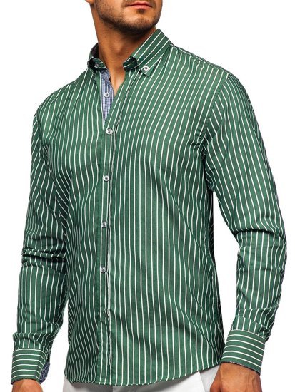 Men's Striped Long Sleeve Shirt Green Bolf 20731