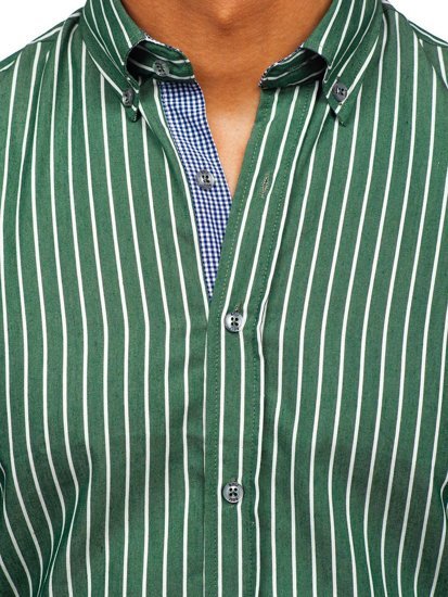 Men's Striped Long Sleeve Shirt Green Bolf 20731