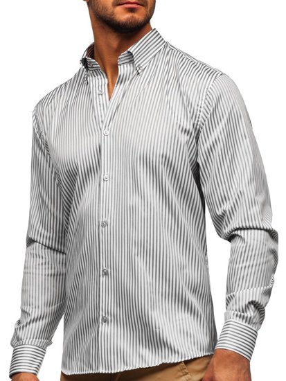 Men's Striped Long Sleeve Shirt Grey Bolf 20726