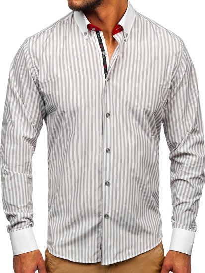 Men's Striped Long Sleeve Shirt Grey Bolf 20727