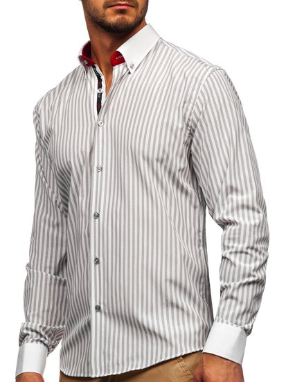 Men's Striped Long Sleeve Shirt Grey Bolf 20727