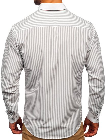 Men's Striped Long Sleeve Shirt Grey Bolf 20727