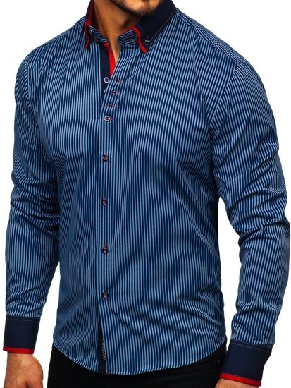 Men's Striped Long Sleeve Shirt Navy Blue Bolf 2751