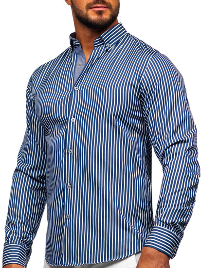 Men's Striped Long Sleeve Shirt Navy blue Bolf Bolf 22730