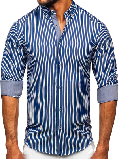 Men's Striped Long Sleeve Shirt Navy blue Bolf Bolf 22730