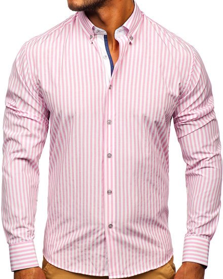 Men's Striped Long Sleeve Shirt Pink Bolf 20704