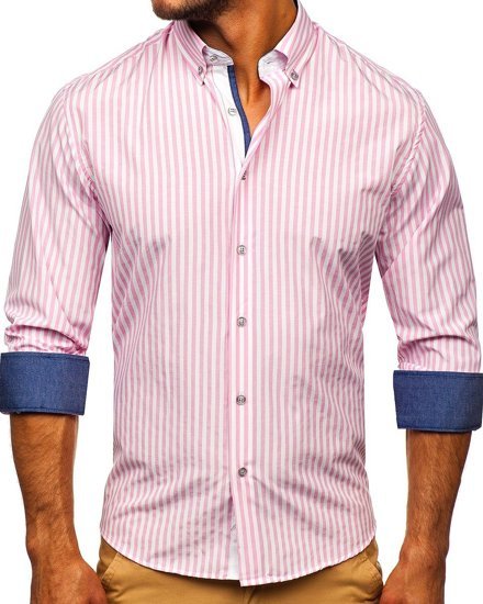 Men's Striped Long Sleeve Shirt Pink Bolf 20704