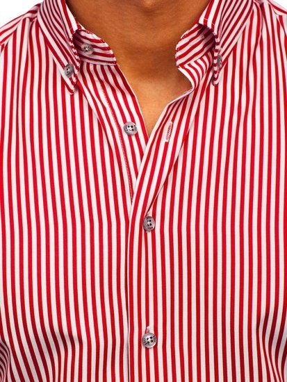 Men's Striped Long Sleeve Shirt Red Bolf 20726