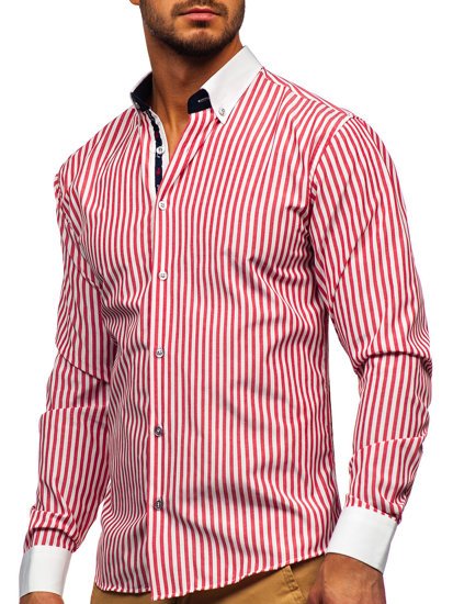 Men's Striped Long Sleeve Shirt Red Bolf 20727