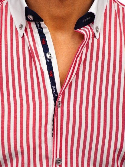 Men's Striped Long Sleeve Shirt Red Bolf 20727