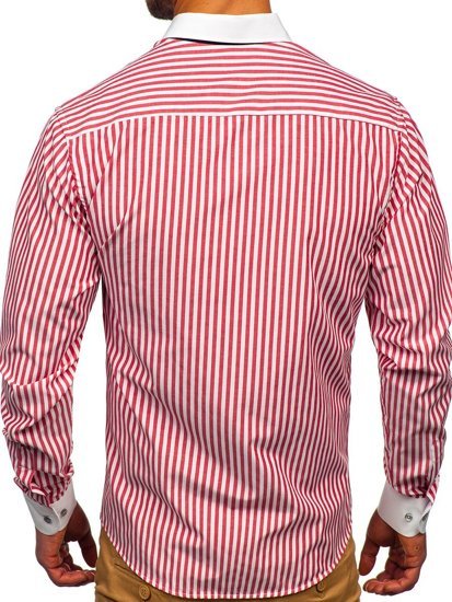 Men's Striped Long Sleeve Shirt Red Bolf 20727