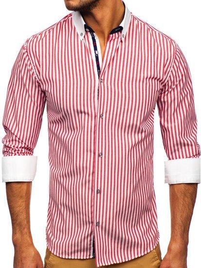 Men's Striped Long Sleeve Shirt Red Bolf 20727